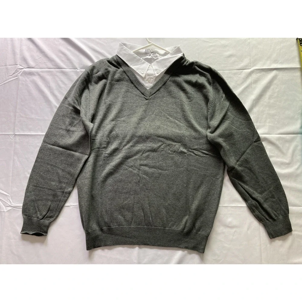 Vtg Flying Point Apparel Sweater Men XL Vneck Cotton 1 Piece Shirt Collar NEW